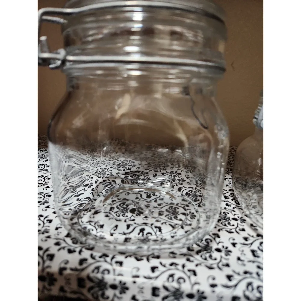 Set of 2 Clear Glass Hermetic Storage Jars with Wire Bail Flip Top‎ Lids